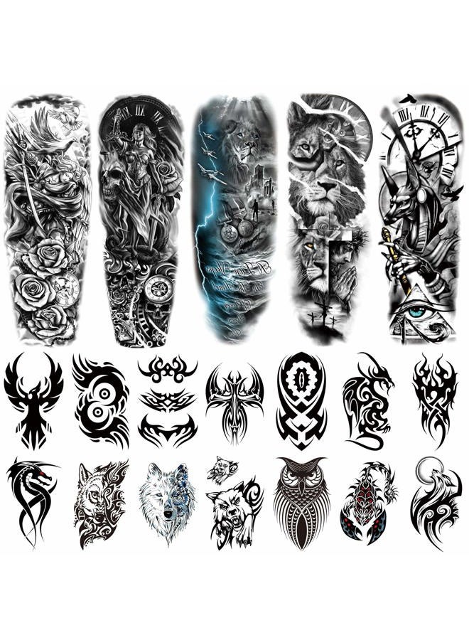 Anrituo 19Pcs Wolf Scorpion Full Arm Half Sleeve Fake Temporary Tattoo Sticker For Man - Image 1